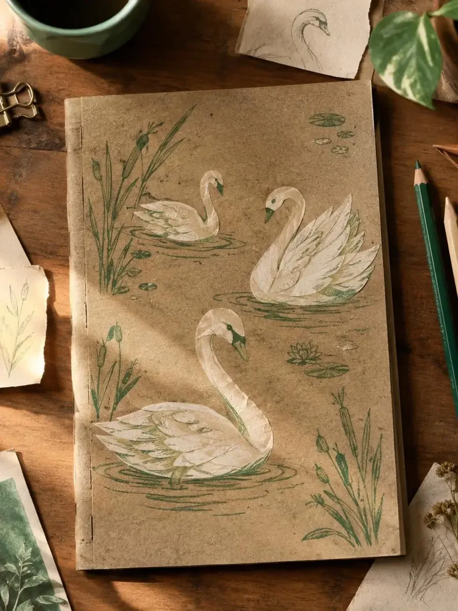 纸上天鹅：同人选集的正式封面插画，同人创作作品，晒过太阳的旧纸